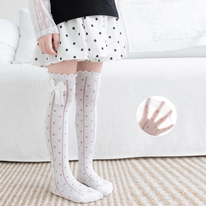 Kids Knee High Socks For Girls Princess Dot Bow Children's Stockings Spring Autumn Student Long Sock 3-8Years