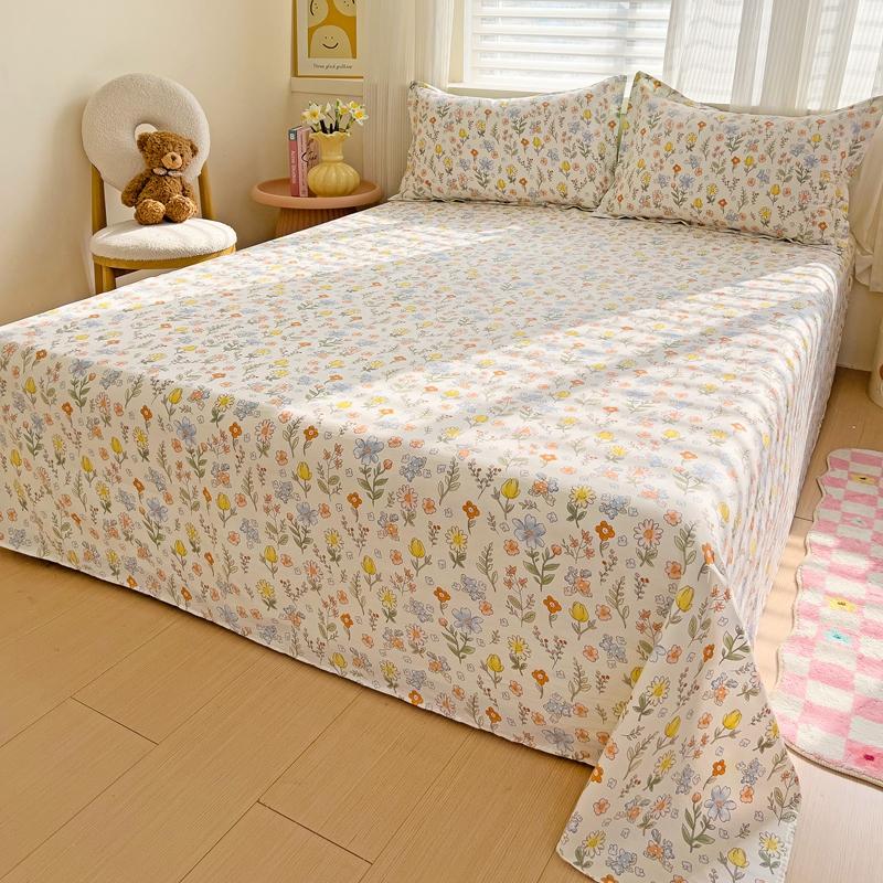 100% Cotton Flat Sheet Pillowcase Floral Style Bed Sheet Set Skin-friendly Bed Linen Adults Kids Flat Bedsheets roupa de cama