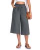 Women's Solid Color Wide-Leg Cropped Pants with Elastic Waistband and Pockets
