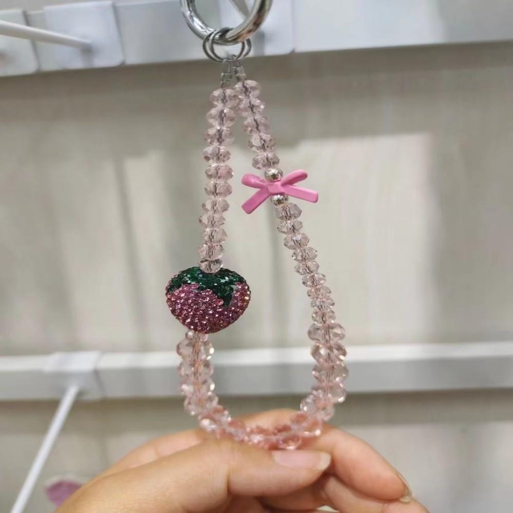 Pink Strawberry Mobile Phone Chain Bling Phone Lanyard Beaded Phone Bracelet Gift Girl