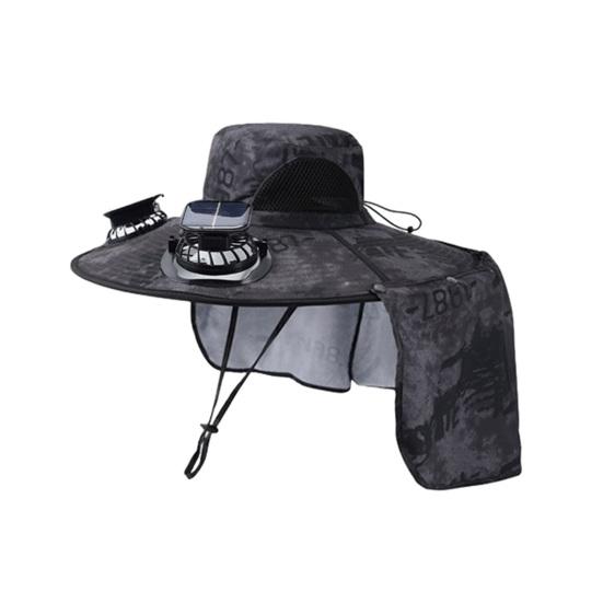 

Solar Fan Hat with Neck Flap UV Protection Hat with Solar Fan USB Rechargeable Breathable Men Summer Outdoor Fishing Wide Brim Bucket E