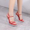 Women's Platform Sandals 12CM Sexy  Transparent Nightclub Thick Heel Crystal Square Toe Non-slip Rhinestone  LFD-1987-41