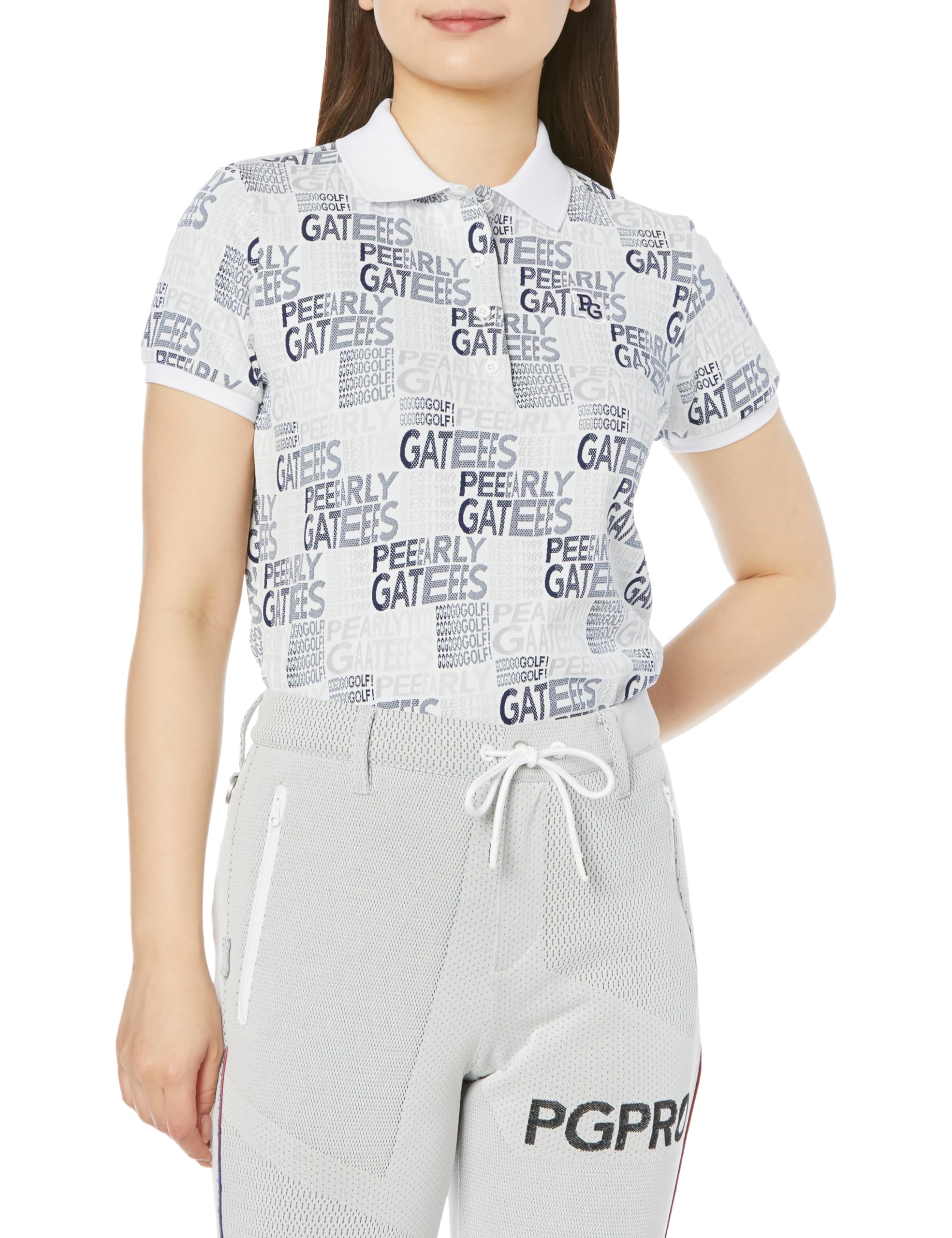 

поло градиент логотип Гольф 2 [PEARLY GATES] Женский короткий рукав (влагоотводящий, быстросохнущий, с рисунком) / / 055-4160314 031_Белый [L]