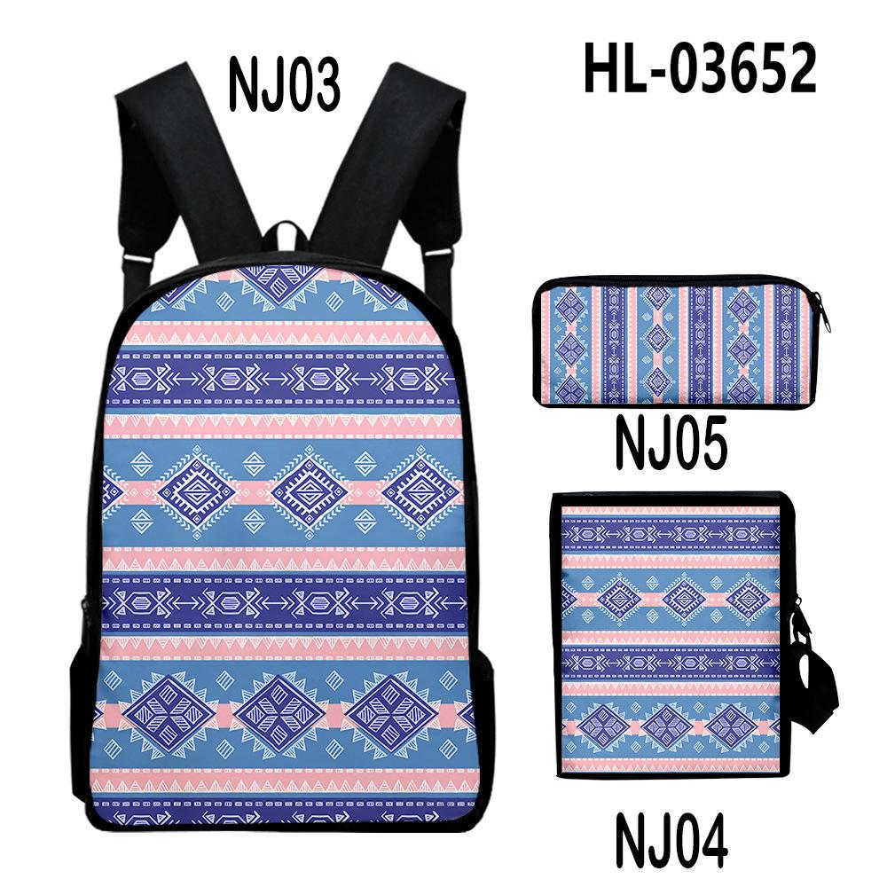 Classic Novelty Cool Ethnic Style 3D Print 3pcs/Set Pupil School Bags Laptop Daypack Backpack Inclined Shoulder Bag Pencil Case
