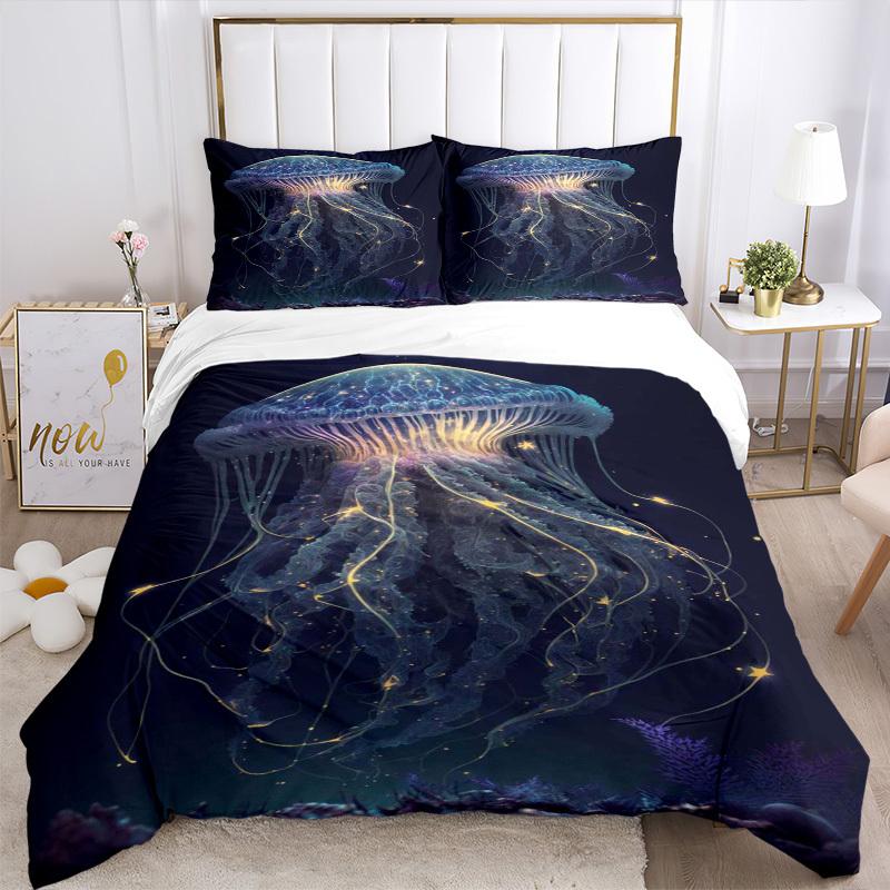 3pcs Anime Jellyfish Bedding Set - Includes One Quilt Cover and Two Pillowcases (No Core) - Perfect for Bedroom and Guest Room Decoration, F