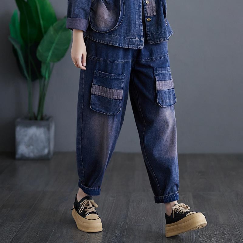 Dimanaf 2023 Plus Size Summer Fashion Long Pants Women Elastic Waist Loose Vintage Pockets Casual Basic Trousers Harem Pants