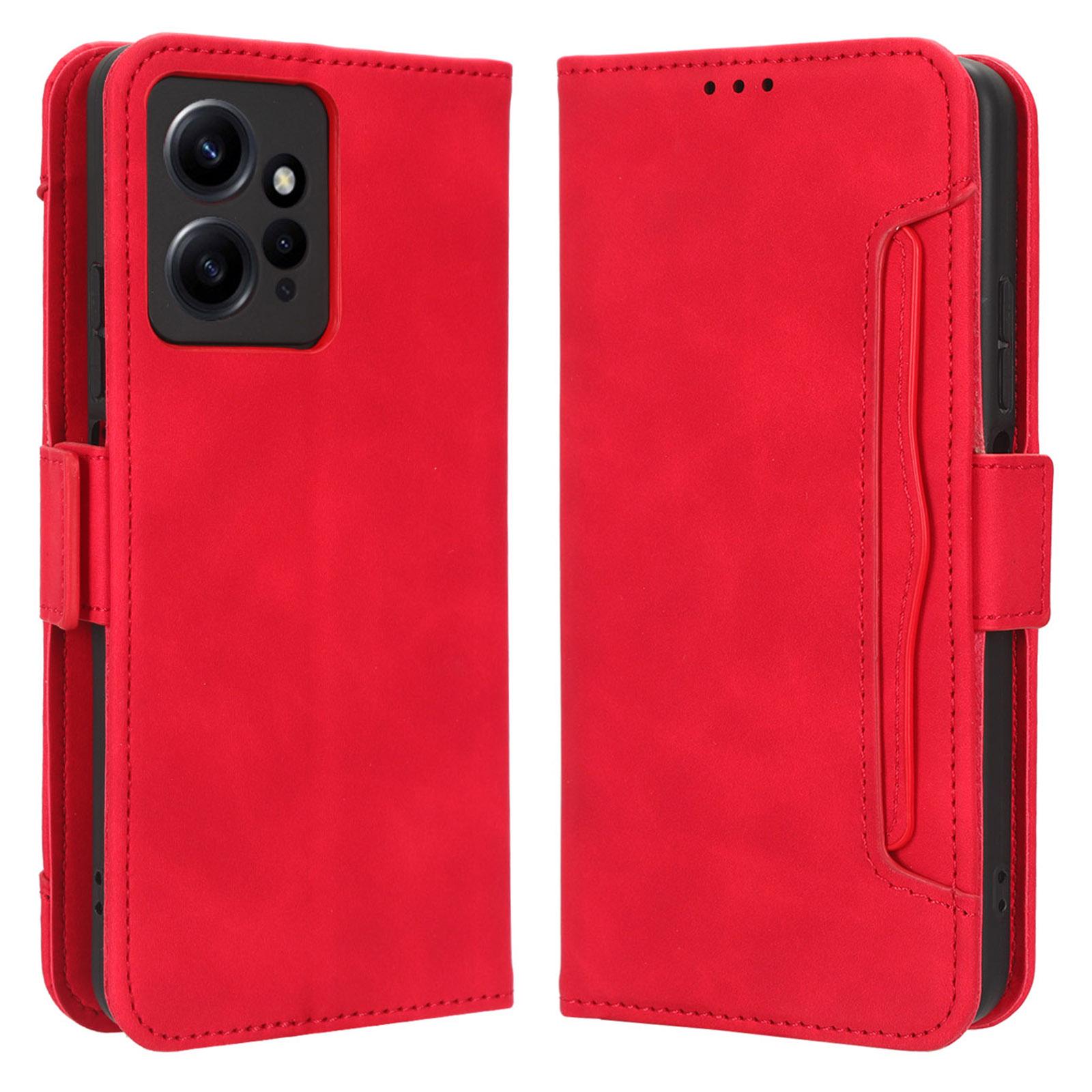 

Multiple Card Slots Phone Case for Xiaomi Redmi Note 12 4G Wallet Stand Leather Phone Cover Red