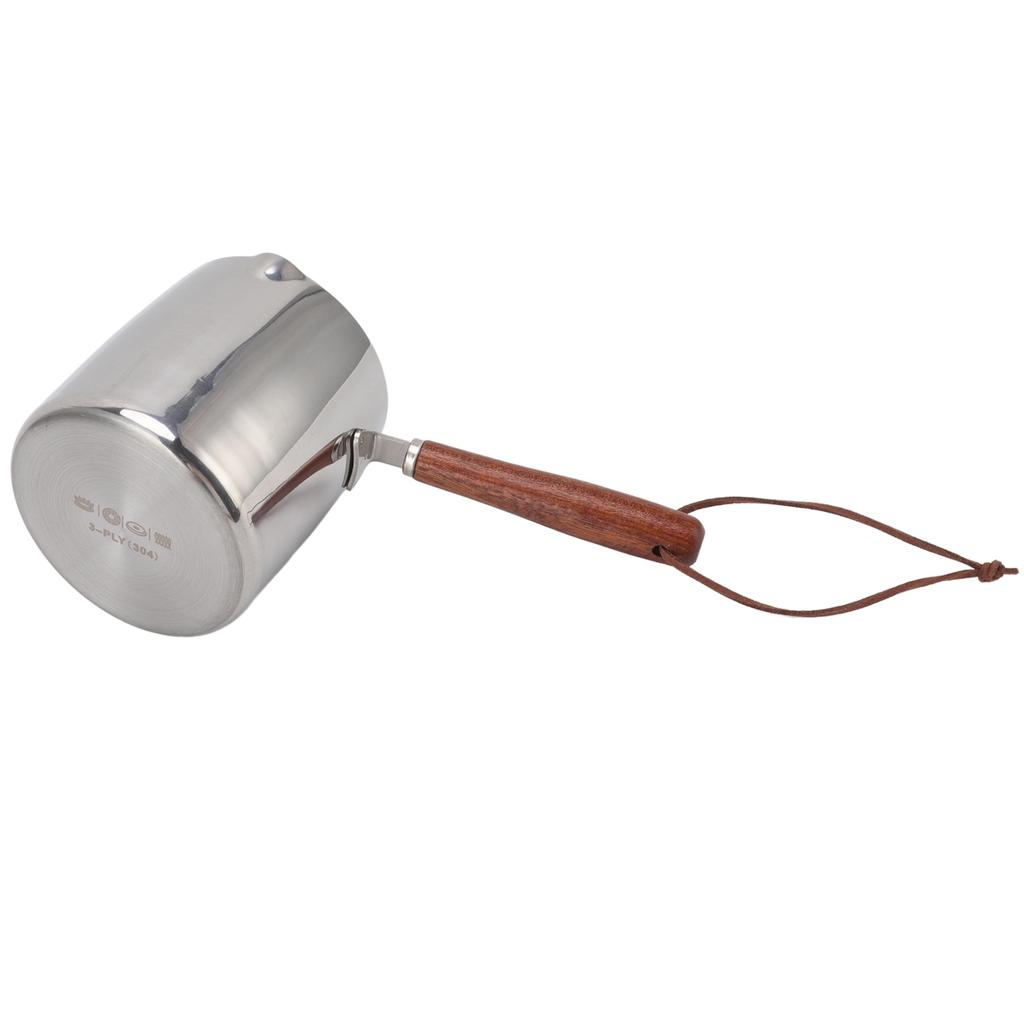 450ML Stainless Steel Butter Warmer Mini Butter Coffee Milk Pot Small Saucepan with Wooden Handle