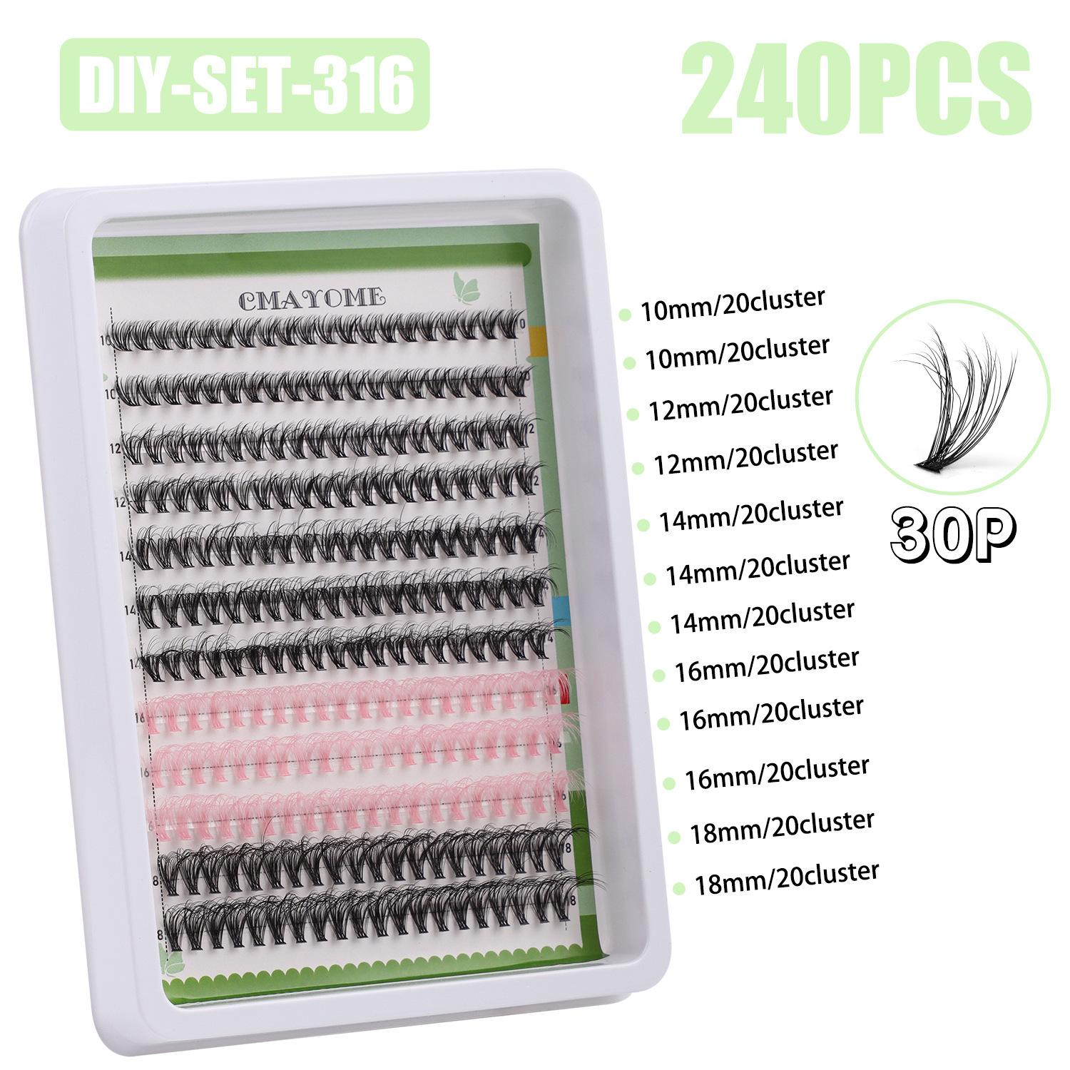 Цветные густые накладные ресницы 10-18 мм, пучковые, набор с клеем для ресниц