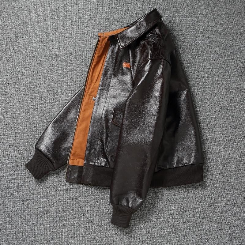 Chinese Size Brown Oil Waxed First Layer Genuine Cowhide A2 Great Escape Genuine Leather Jacket Men Loose Lapel Flight Jackets