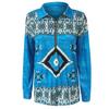 Ladies Casual Ethnic Print Fashion Large Size  V-neck Zipper Long-sleeved Blouse