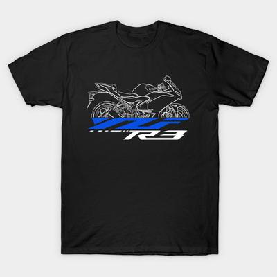 Men Black Print T-shirt Yamaha Yzf-R3 2025 No-Cut Transfer Paper Print Cotton Tshirt