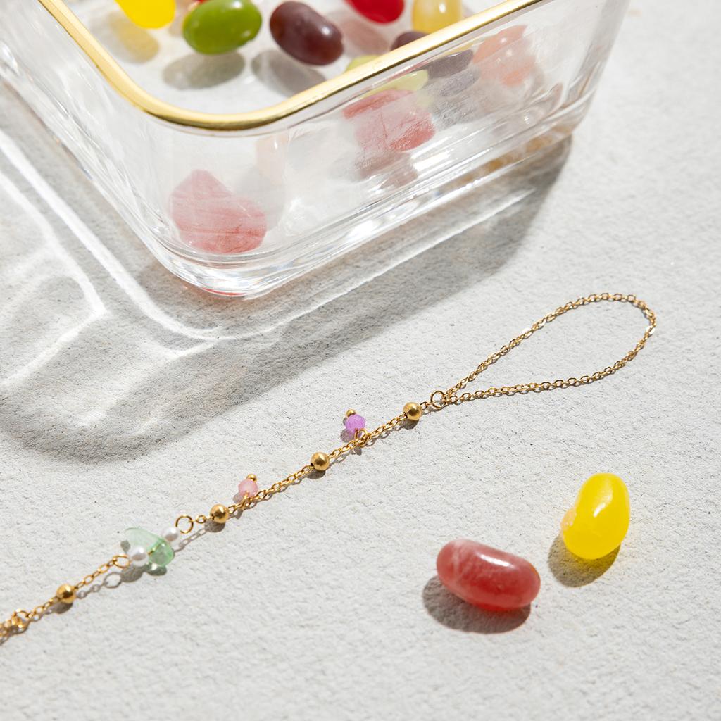 Zora Women's Vacation Style Colorful Natural Stone Crystal Finger Bracelet Gold Plated Stainless Steel Fine Jewelry