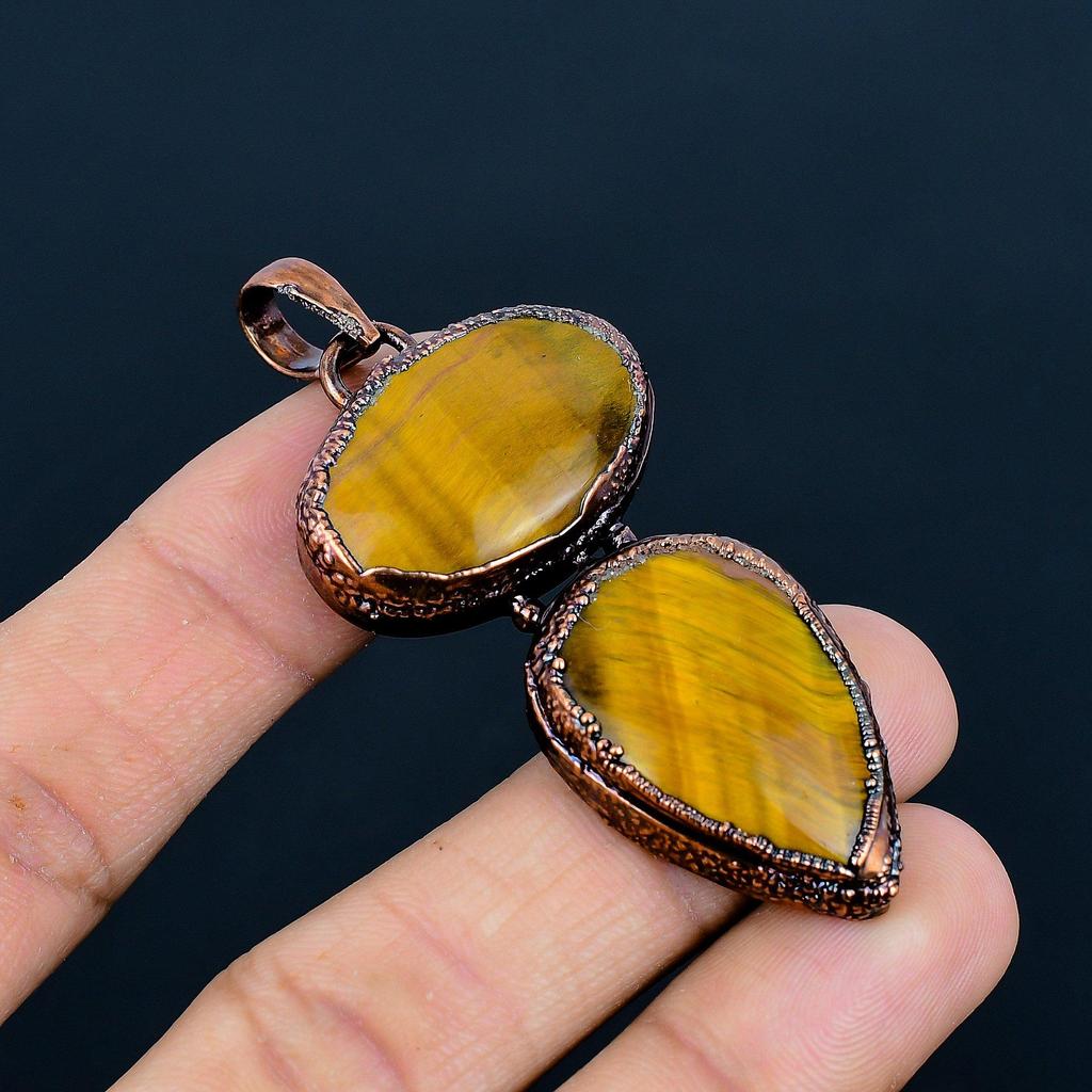 Tiger's Eye Copper Electroformed Pendant, Handmade Gemstone Pendant Jewelry, Gifts For Wife Brand New Pendant