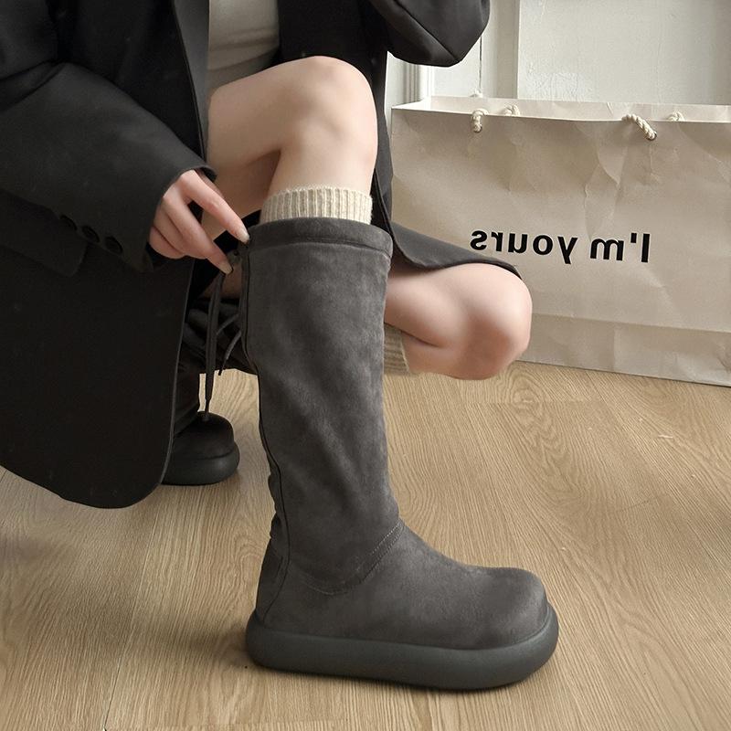 Women's soft elastic thick sole heightening winter fur one warm cold padded snow boots non-slip wear casual sports long cotton boots