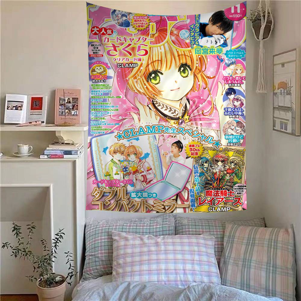 Anime Cardcaptor Sakura Anime Tapestry Hippie Flower Wall Carpets Dorm Decor Wall Hanging Home Decor