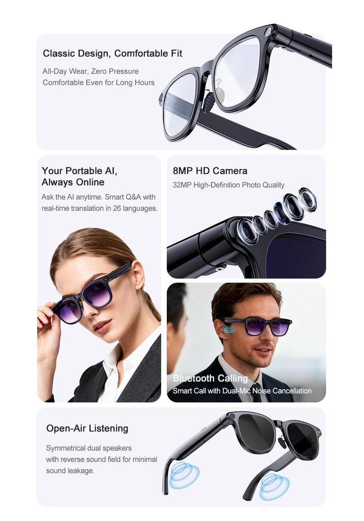 AI Smart Glasses: 8MP HD Camera, Bluetooth Calls, Voice Assistant & Real-time Translation