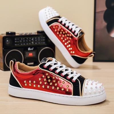 Trend Shoes for Men Patent Leather Casual Shoes Punk Style Rivet Flat Skateboard Shoes Youth Street Cool Sneaker