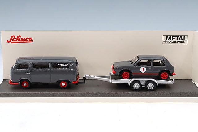 Schuco 1/87 Volkswagen T2 Bus with Trailer & Volkswagen Golf I GTI