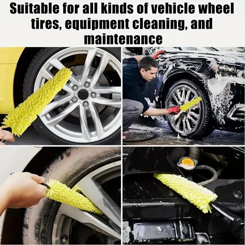 29cm Sponge Brush with Handle - Motorcycle Wheel Rim, Car Hubcap & Bicycle Cleaner (Auto Detailing Tool)