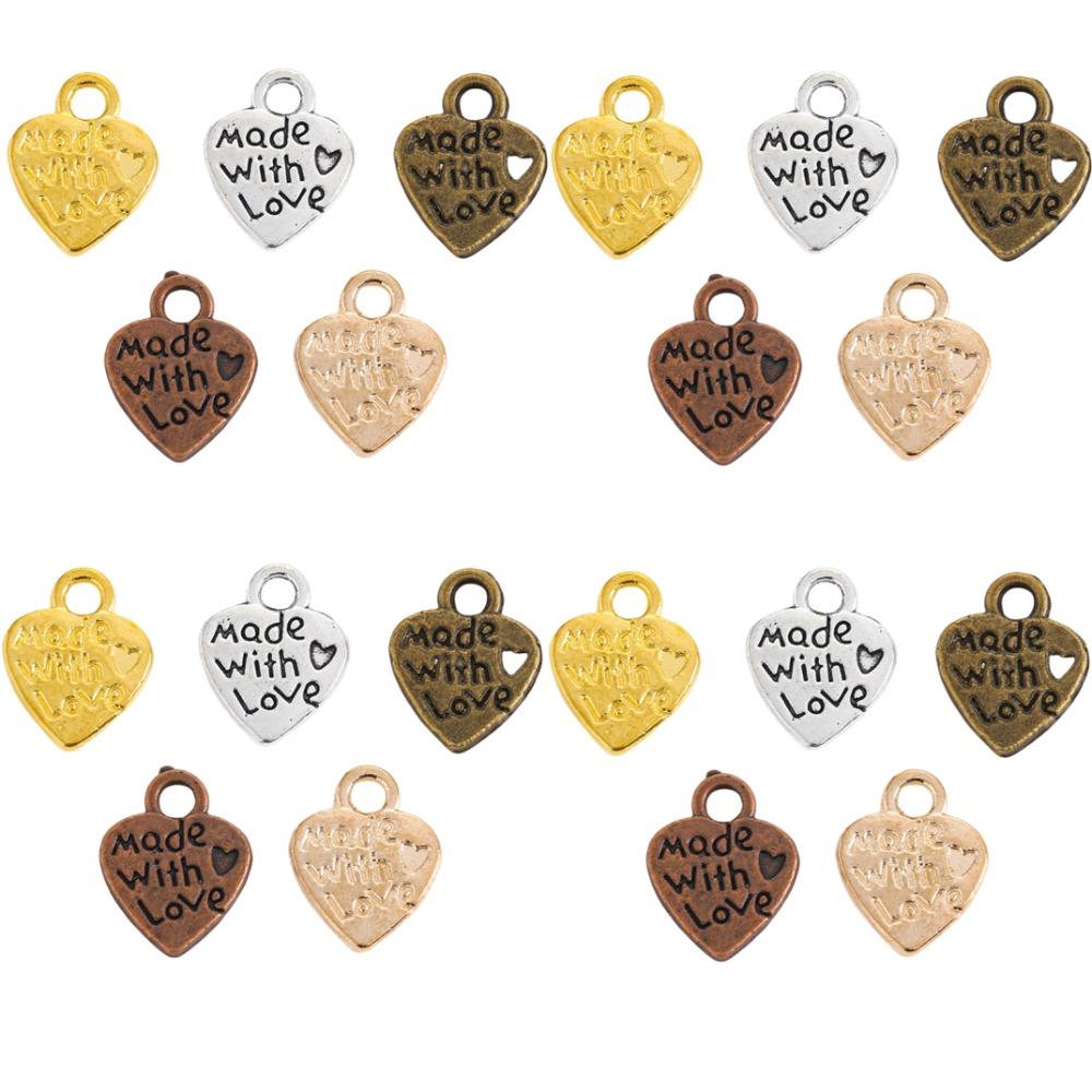 50/100PC Mini Retro Metal Made with Love Word Plate Love Pendant Valentine's Day Proposal Wedding Party Gift Decoration Souvenir