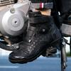 Unisex Leather Motorcycle Boots Large Size Rotation Button Anti -slip Anti -collision Competition Riding Shoes