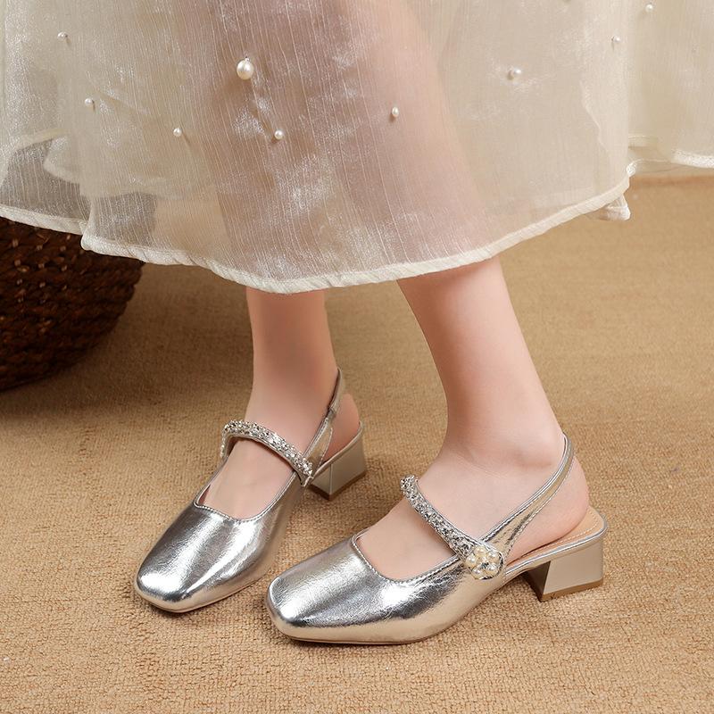 French bag head sandals women's 2025 summer new wear thick heels not tired feet with skirts Mary Jane single shoes women