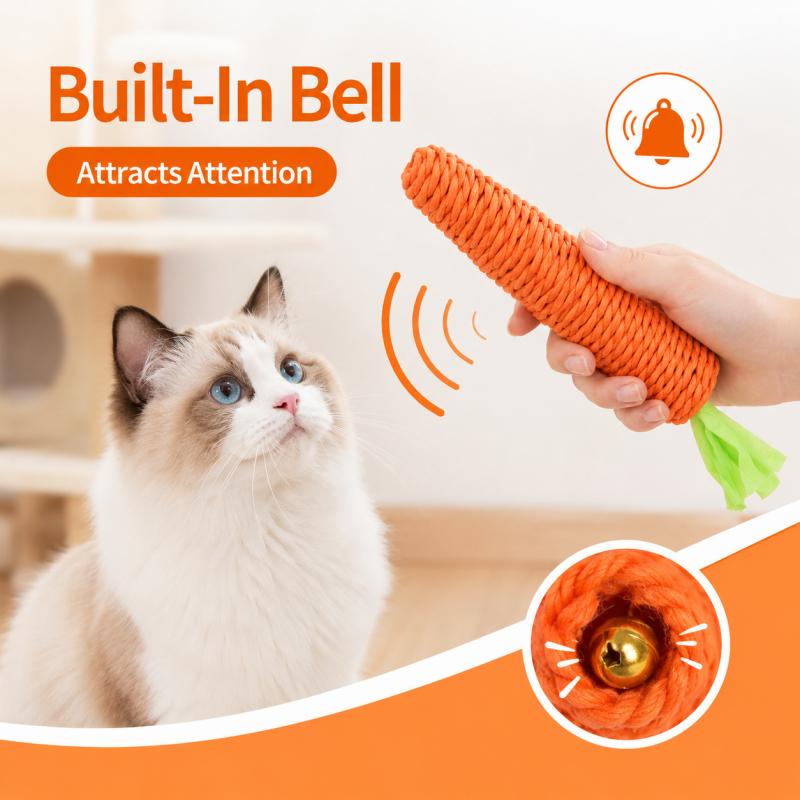 Cat Toy Carrot Sound Pet Products Bite Resistant Paper Rope Scratcher Clean Teeth Interactive Play Cat Carrot Chew Toy for Cat