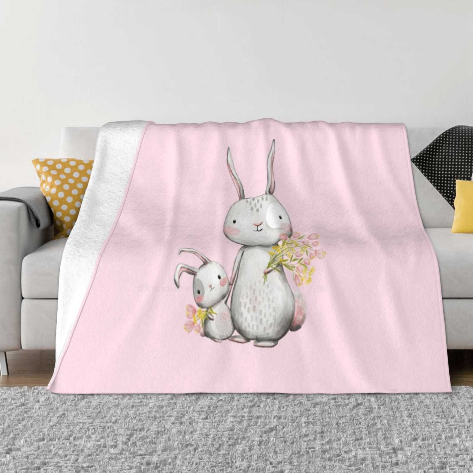 

Welcome Spring Cute Watercolor Rabbits New Selling Custom Print Flannel Soft Blanket Cute Rabbits Spring Spirit Spring Vibe 30x40in