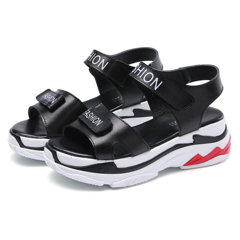 

Женские пляжные сандалии на платформе, женские кроссовки на танкетке из натуральной кожи, сандалии, белые шлепанцы, летняя обувь на среднем каблуке 5