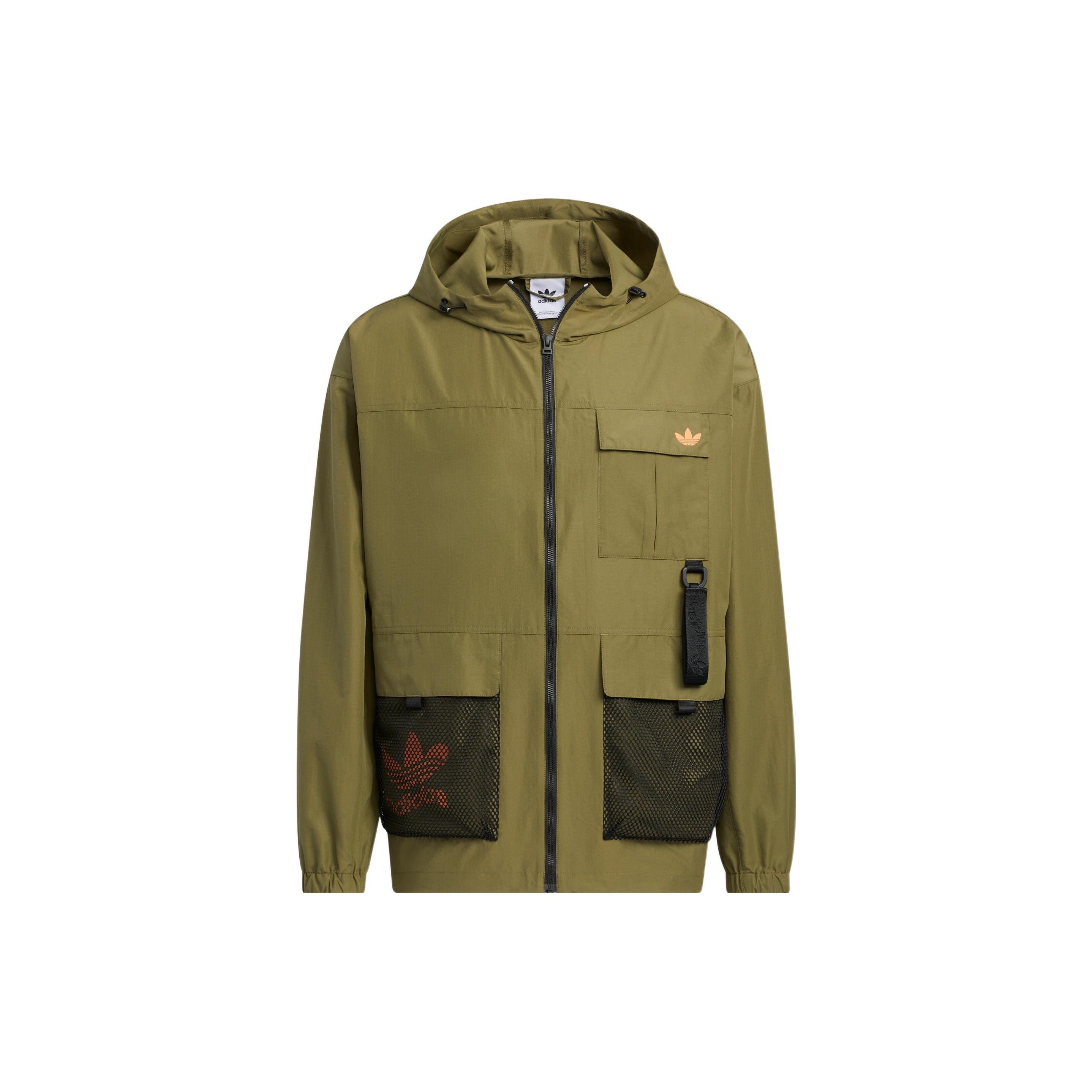 Men s adidas original Logo Printing Pattern Zipper Hooded Jacket Military Green HS1909 L