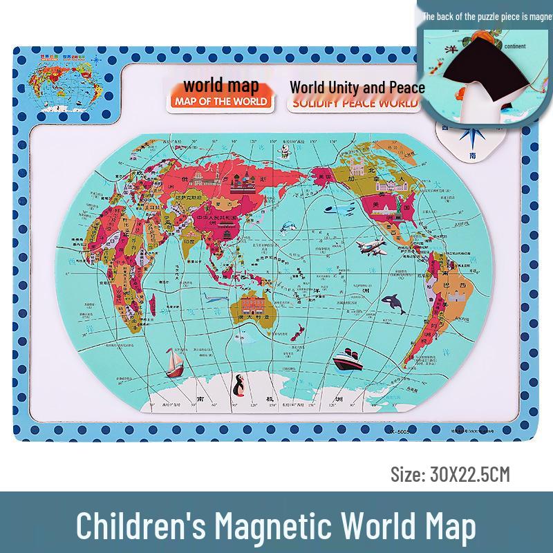 Magnetic Wooden World Map Jigsaw Puzzle for Children s Science Education and Fun Early Learning