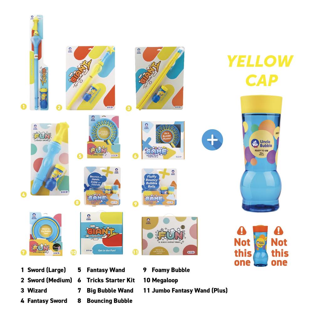 Uncle Bubble Giant Sword (Large) with Special Bubble Solution for Big Bubbles. Create and cut large bubbles with this ultra-bubble solution. Outdoor