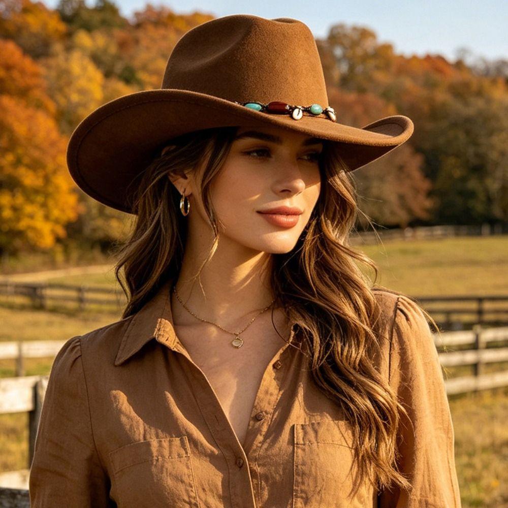Woolen Western Cowboy Hat Fedora Hat Top Hat Fashion Jazz Hat  Ladies