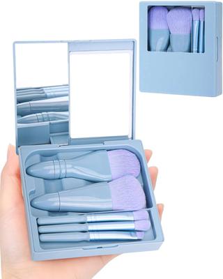 5 Portable Makeup Brushes, Mini with Mirror, Multifunctional Eye Shadow Brush, Powder Brush, Foundation Make-up Brush