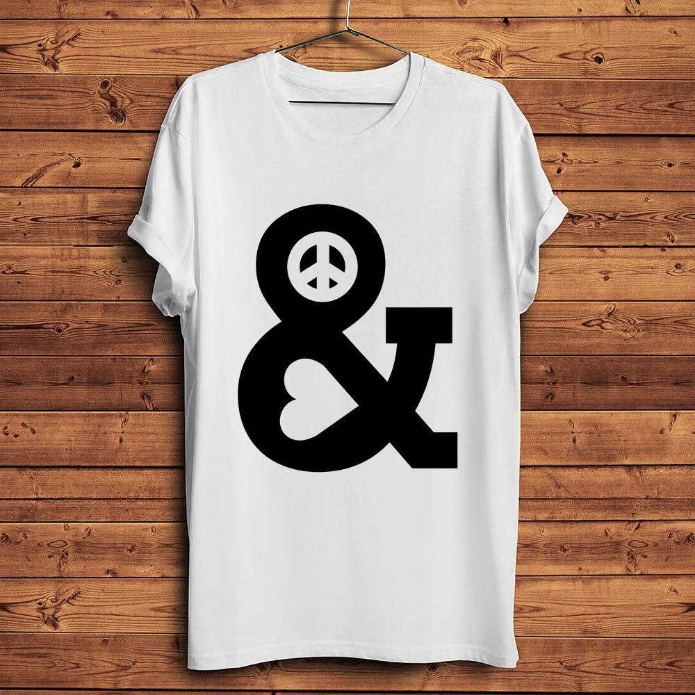 Peace Sign and Love Heart Printed Funny Tshirt Homme Unisex Summer Short Sleeve White Casual Tshirt Unisex Tee Breathable Print S