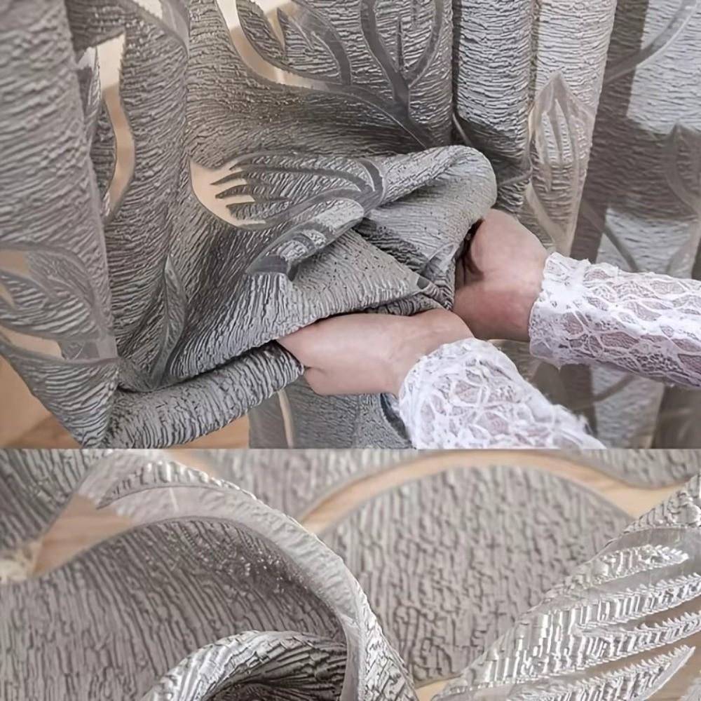 200*100cm Hollowed-out Leaf Curtains Semi Blackout Window Screen Door Window Curtain Leaf Pattern Tulle Sheer Curtains