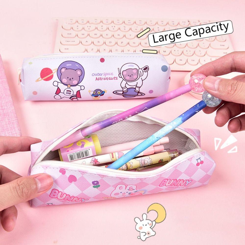 PU Leather Pen Bag Dirt-proof Stationery Bag Cute Cartoon Pencil Case  Students
