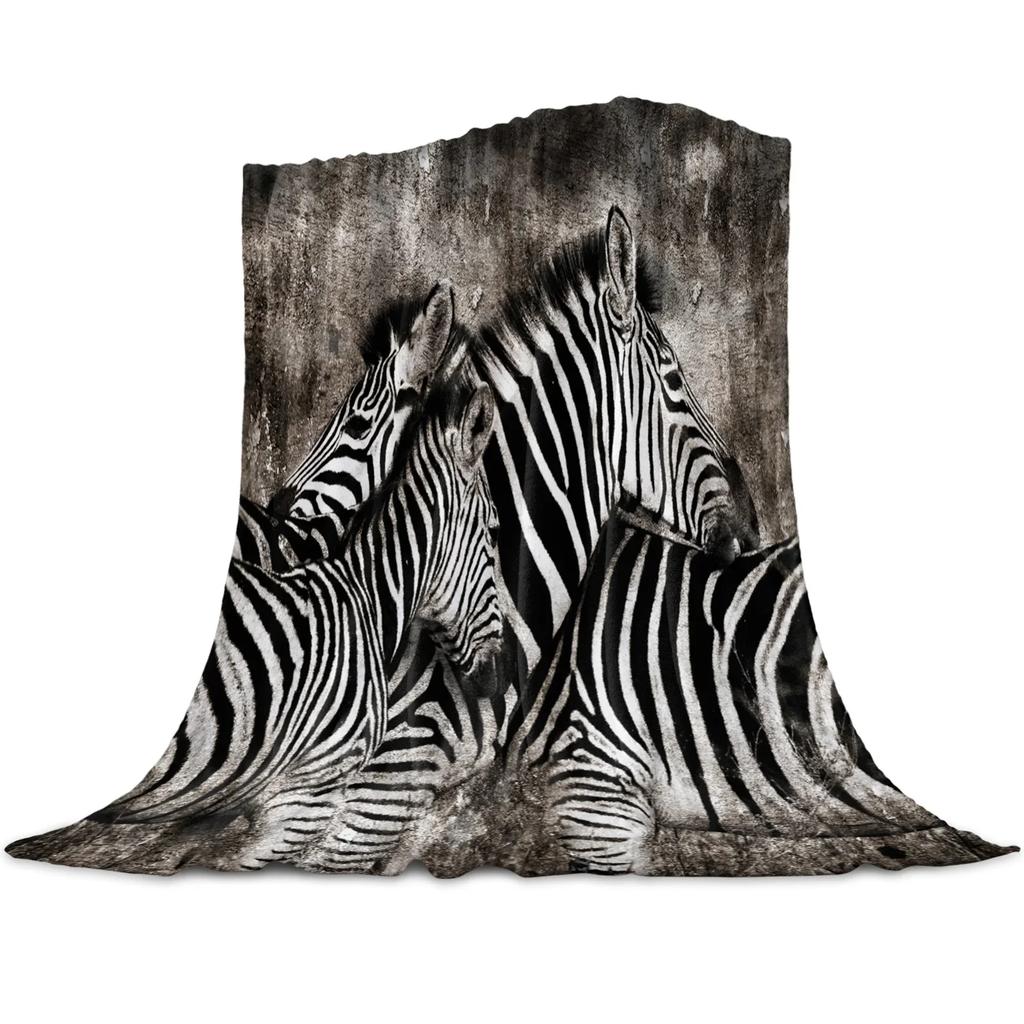 Animal Zebra Black and White Stripes Pattern Flannel Throw Blanket  Soft Lightweight Warm Cozy Kid Adult Travelling Camping Gift