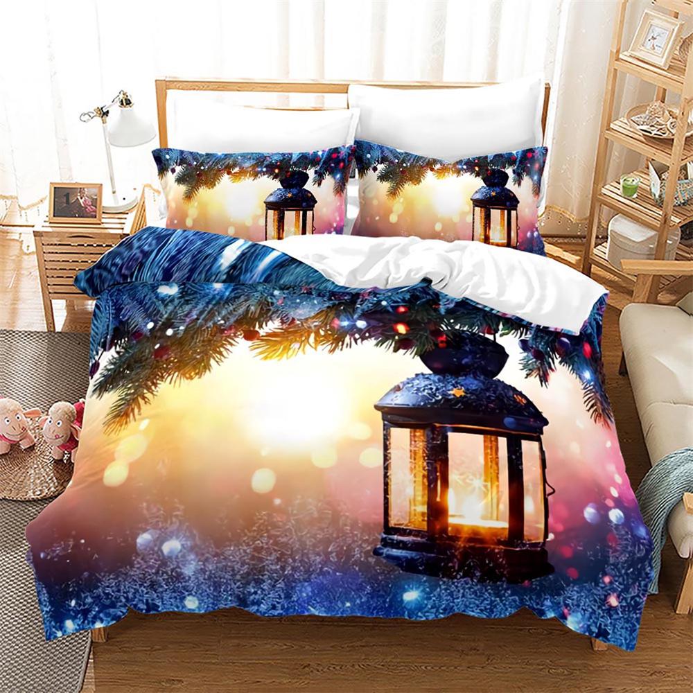 Christmas Duvet Cover Set King Size Snowflake Bells Pattern Festival Bedding Set Polyester Comforter Cover For Kids Boys Girls