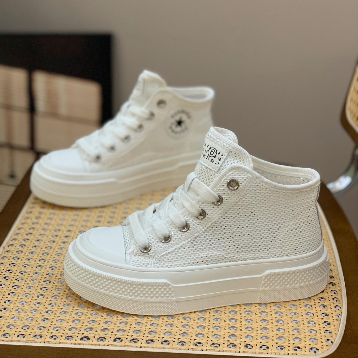 

Женские высокие кеды на платформе-маффине, модные, летние, новые, универсальные, из сетки, дышащие, повседневные, на шнуровке, маленькие белые туфли 35 белый