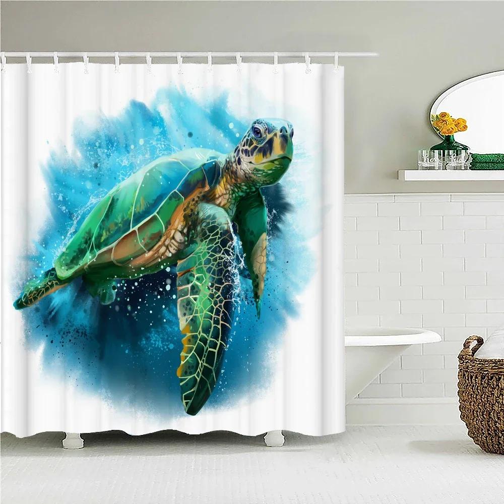 Creative Shower Curtains Printed Ocean Turtle Waterproof Bathroom Curtain Home Decor Polyester Bath Shower Curtain With Hooks