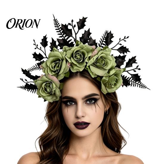 Gothic Hair Accessories for Women Halloween Rose Headband, Flower Leaf Crown Hoops Bands, Black Headband Headpiece Hairband Cosplay Party Dress