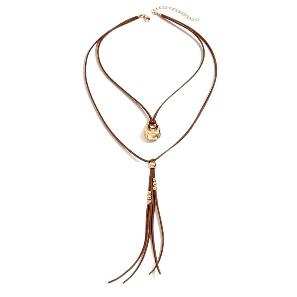 Bohemian Tassel Pendant Chain Suede Beaded Y-Necklace Long Pendant Necklace Beach Daily