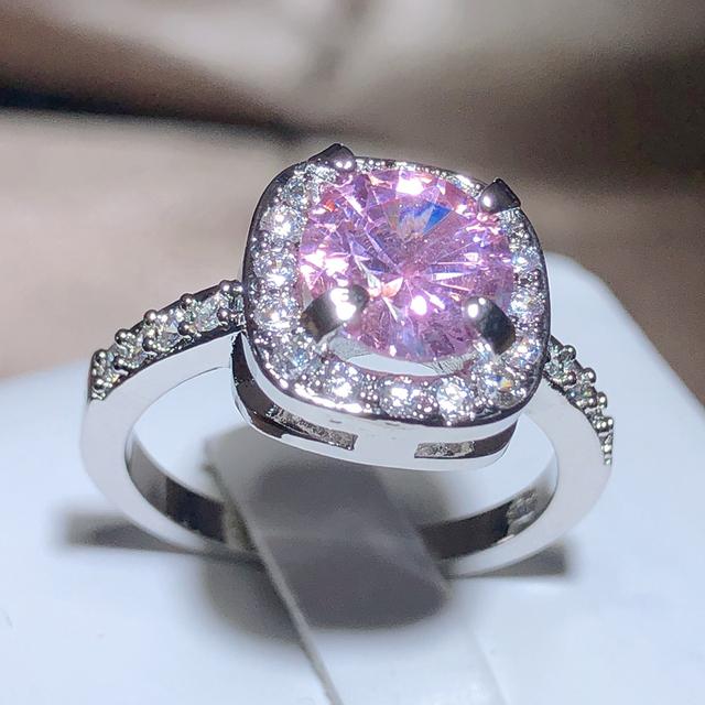 

Штамп 925, Новая мода, розовое кольцо с цирконием, квадратное кольцо с четырьмя когтями, милые ювелирные изделия для свадебной вечеринки, подарки, оптовая продажа 8 розовый