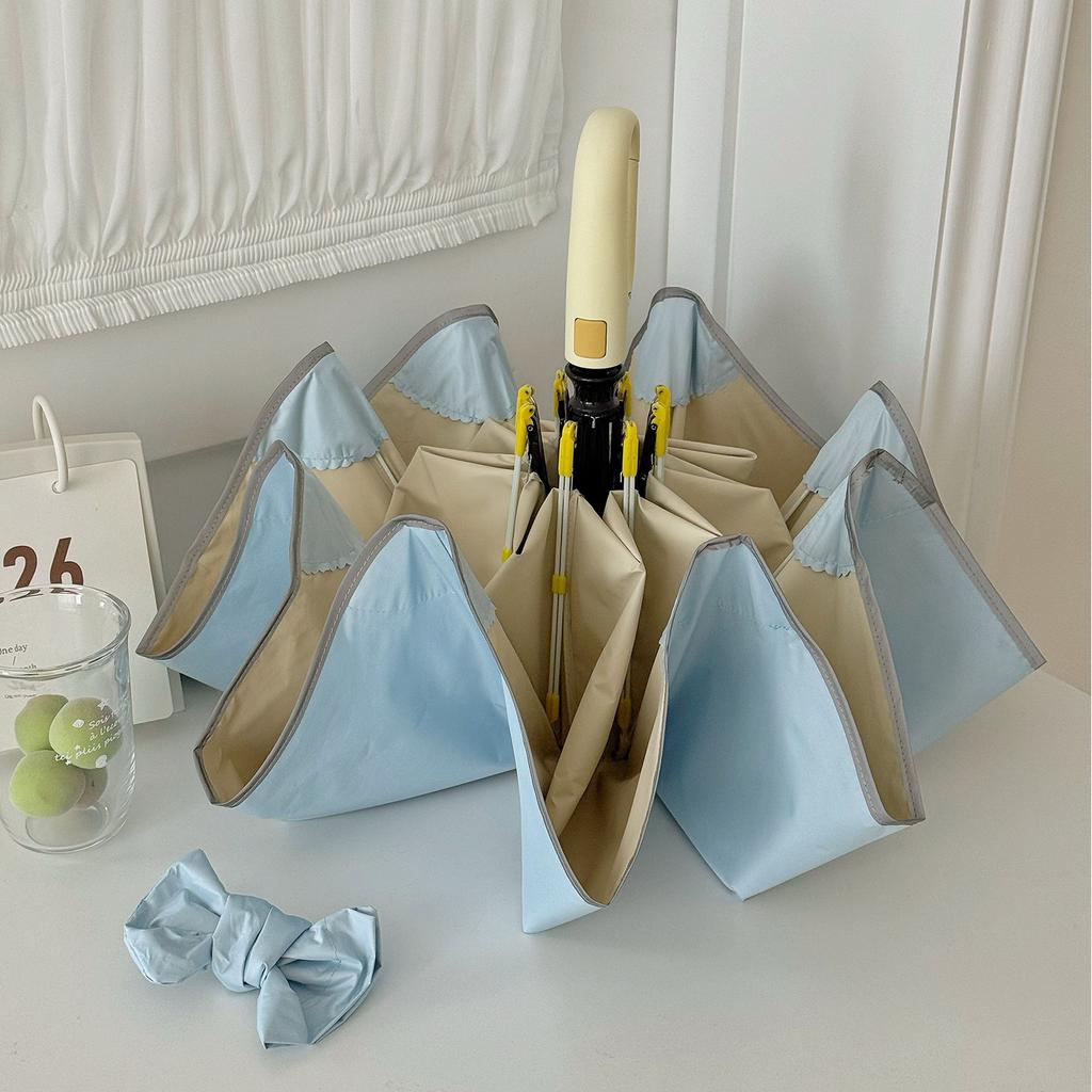 Fully Automatic Ring Buckle Closing Umbrella Sunscreen Color Contrast Color Glue Female Color Glue Student Rounded Corner Safety Parasol