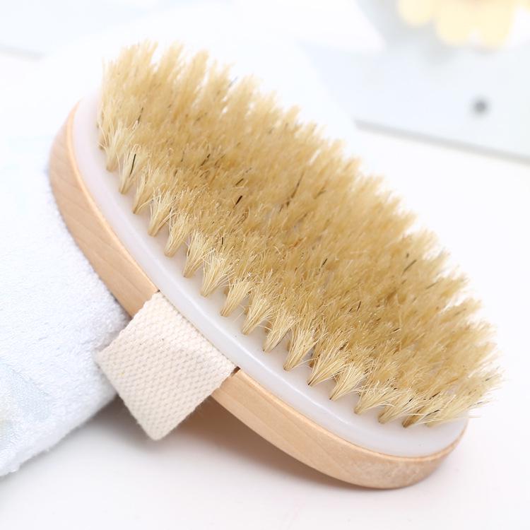Portable Handheld Boar Bristle Bath Brush - Round Head Shower Back Scrubber