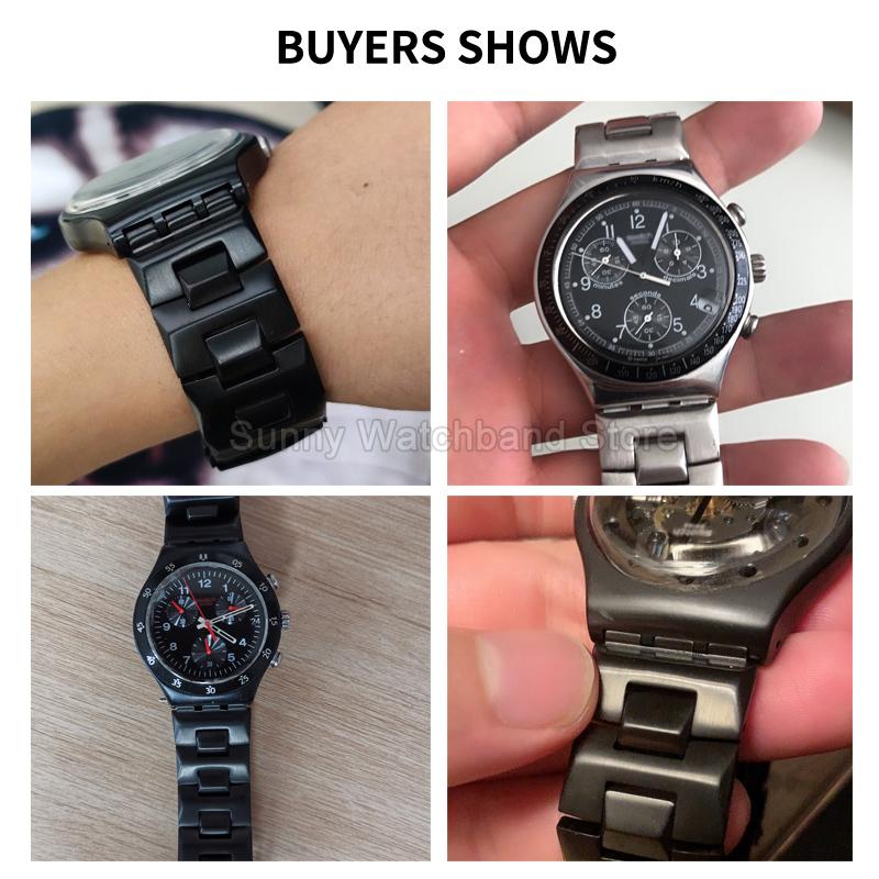 Silver Black for Swatch Bracelet 19mm Mid-Convex Style Stainless Steel 316L Watchband Easy-to-Clean Daily Wear Watch Accessories
