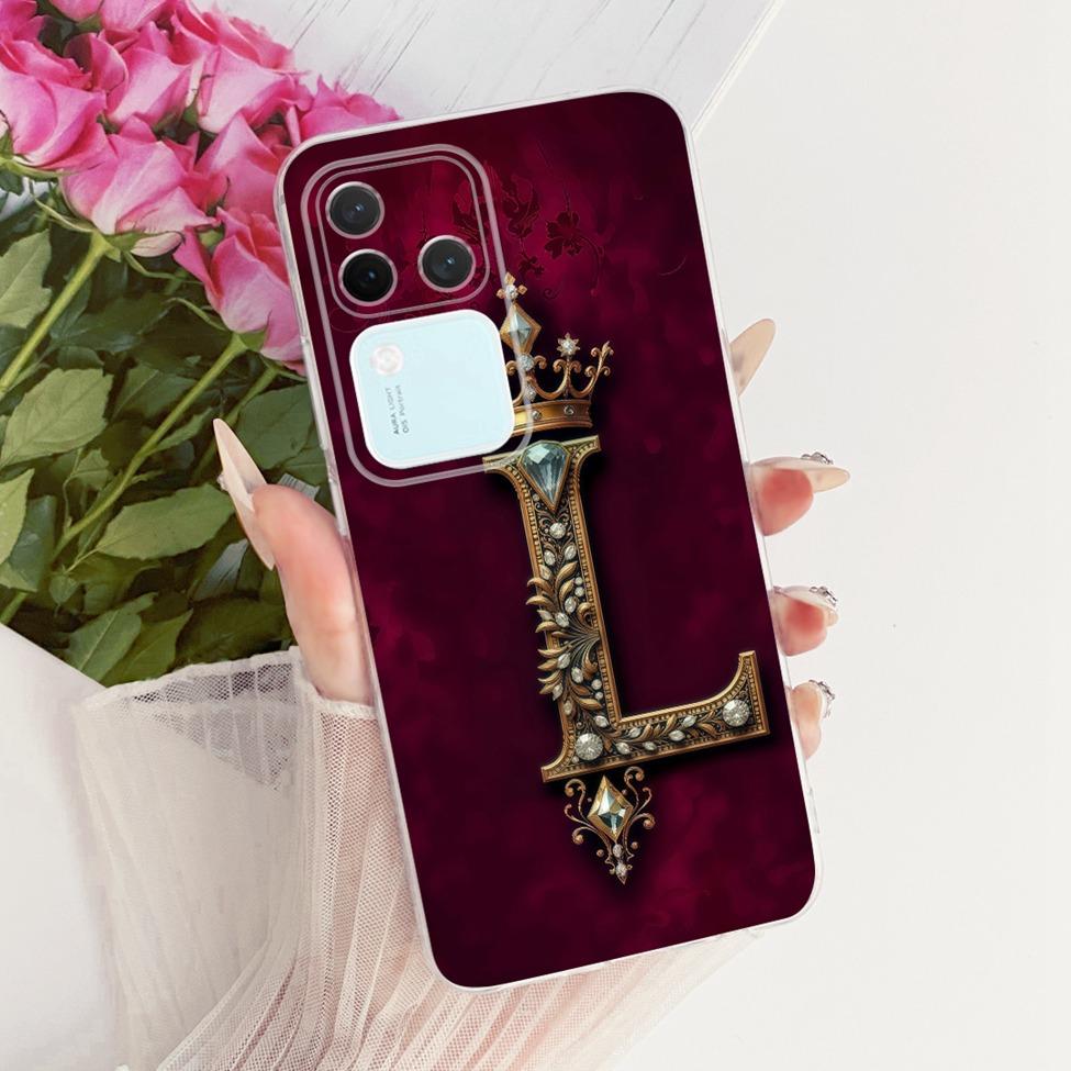 Für Vivo S18Pro V2344A Hülle Für Vivo S18 Pro Abdeckung Transparent Luxus Krone A-Z Buchstaben 2D Flaches Muster Weiches Gehäuse