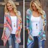 Elegante Cardigan Asimmetrico a Righe con Maniche a Tre Quarti per la Moda Autunnale